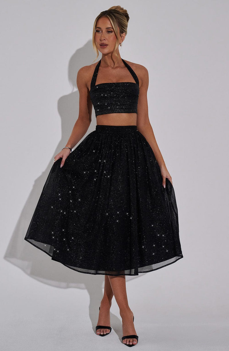 Alani Midi Skirt - Black Sparkle