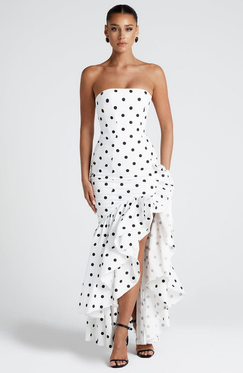 Angelina Maxi Dress - Black Polka Dot Print