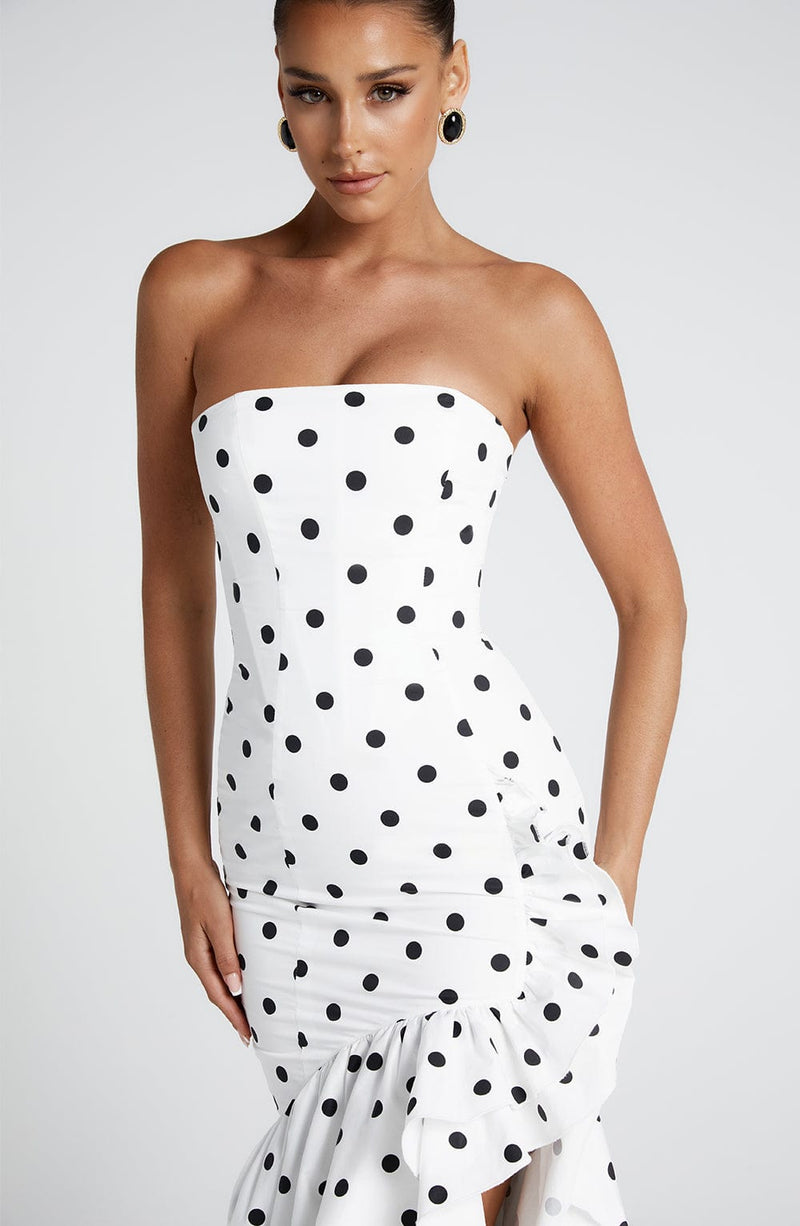 Angelina Maxi Dress - Black Polka Dot Print