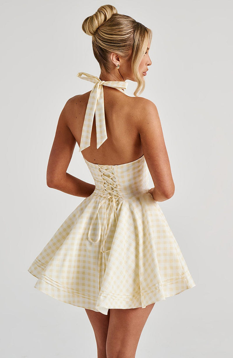 Doris Mini Dress - Lemon Gingham