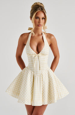 Doris Mini Dress - Lemon Gingham