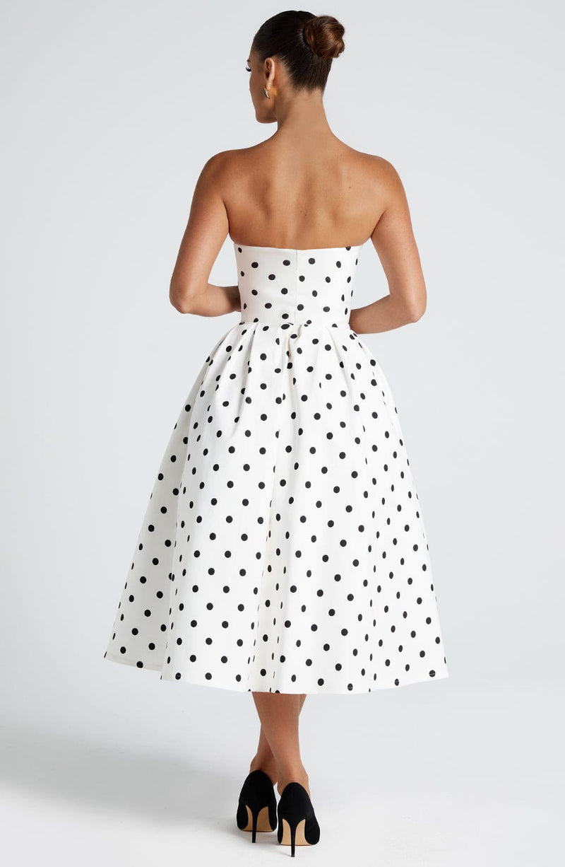 Edith Midi Dress - Black Polka Dot Print